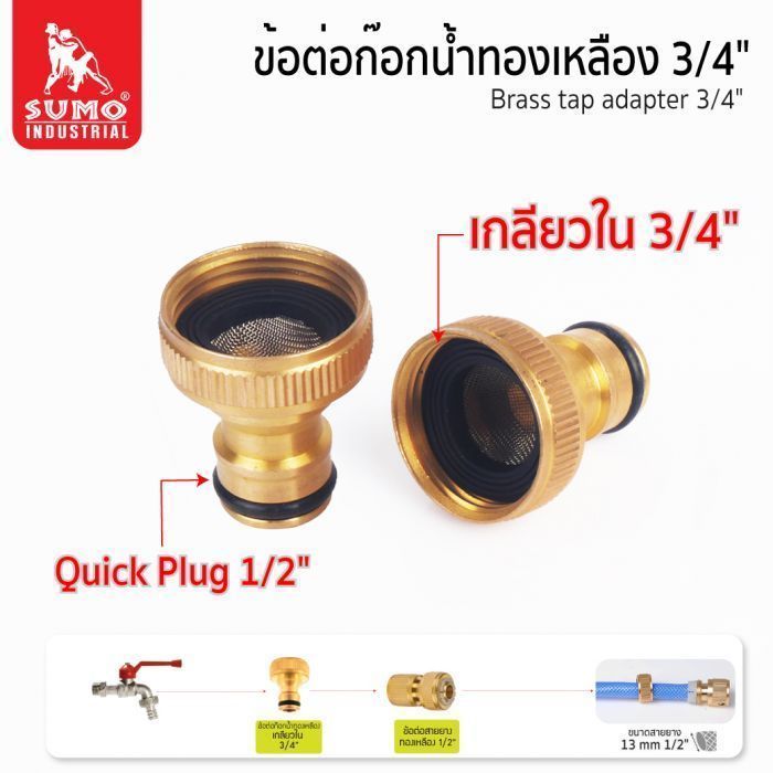 ข้อต่อก๊อกน้ำทองเหลือง 3/4"