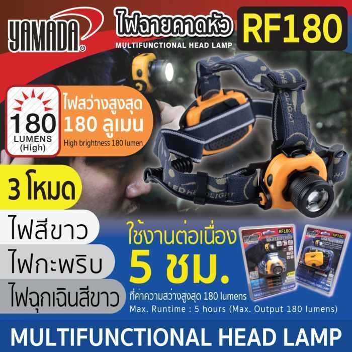 ไฟฉายคาดหัว คุณภาพสูง รุ่น RF180 YAMADA หลอด Cree XPG LED