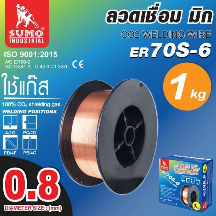 ลวดเชื่อม MIG Co2 ER70S-6 0.8mm (1kg/box) SUMO
