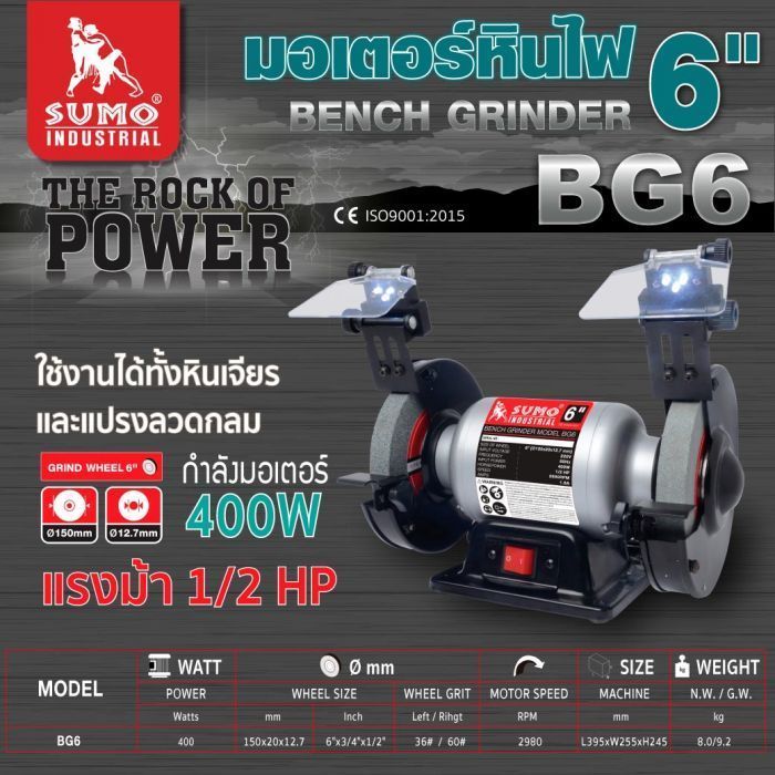 มอเตอร์หินไฟ 6 นิ้ว รุ่น BG6 SUMO 400W