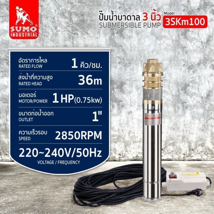 ปั๊มน้ำบาดาล รุ่น 3SKm100 1.0HP SUMO