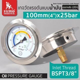 เกจวัดแรงดัน แบบน้ำมัน 100mm.x25barx3/8