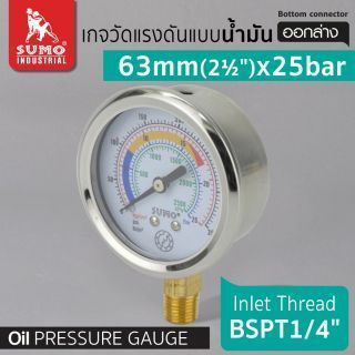 เกจวัดแรงดัน แบบน้ำมัน 63mm.x25barx1/4