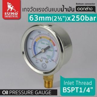 เกจวัดแรงดัน แบบน้ำมัน 63mm.x250barx1/4