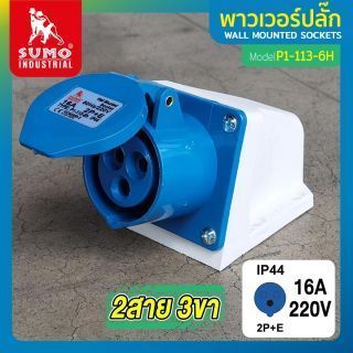 พาวเวอร์ปลั๊ก 2สาย 3ขา 16A รุ่น P1-113-6H (ตัวเมีย) SUMO
