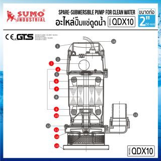 อะไหล่ ปั๊มแช่ดูดน้ำ 2” รุ่น QDX10 SUMO