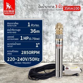 ปั๊มน้ำบาดาล รุ่น 3SKm100 1.0HP SUMO