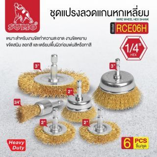 ชุดแปรงลวดแกนหกเหลี่ยม1/4