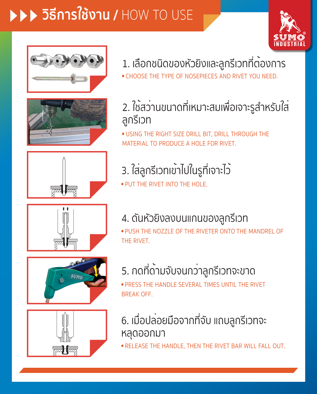 วิธีใช้งาน คีมย้ำรีเวท 10.5 นิ้ว รุ่น 1050 SUMO