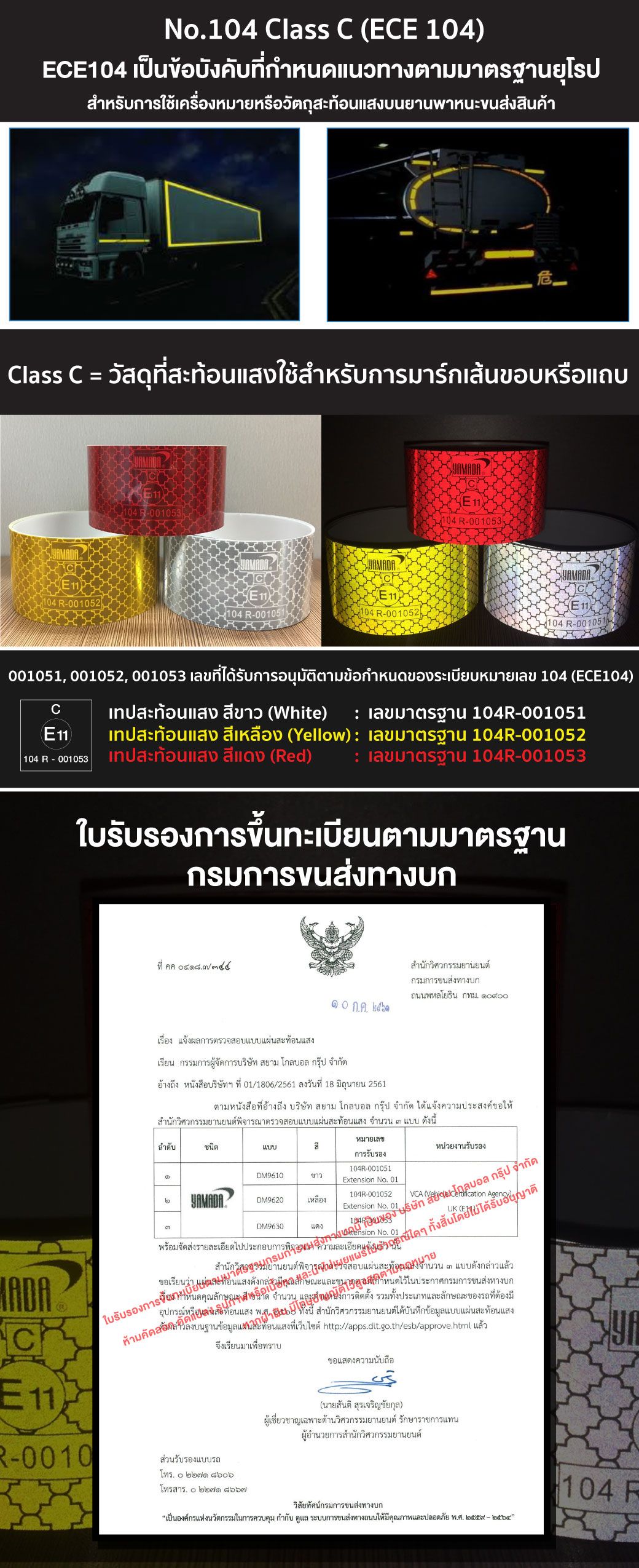เทปสะท้อนแสงติดรถบรรทุก สีขาว YAMADA ขนาด 5 ซม. ม้วนยาว 50 เมตร สติ๊กเกอร์สะท้อนแสงสีขาว คุณภาพดี ทนทาน ทนต่อสภาพอากาศ