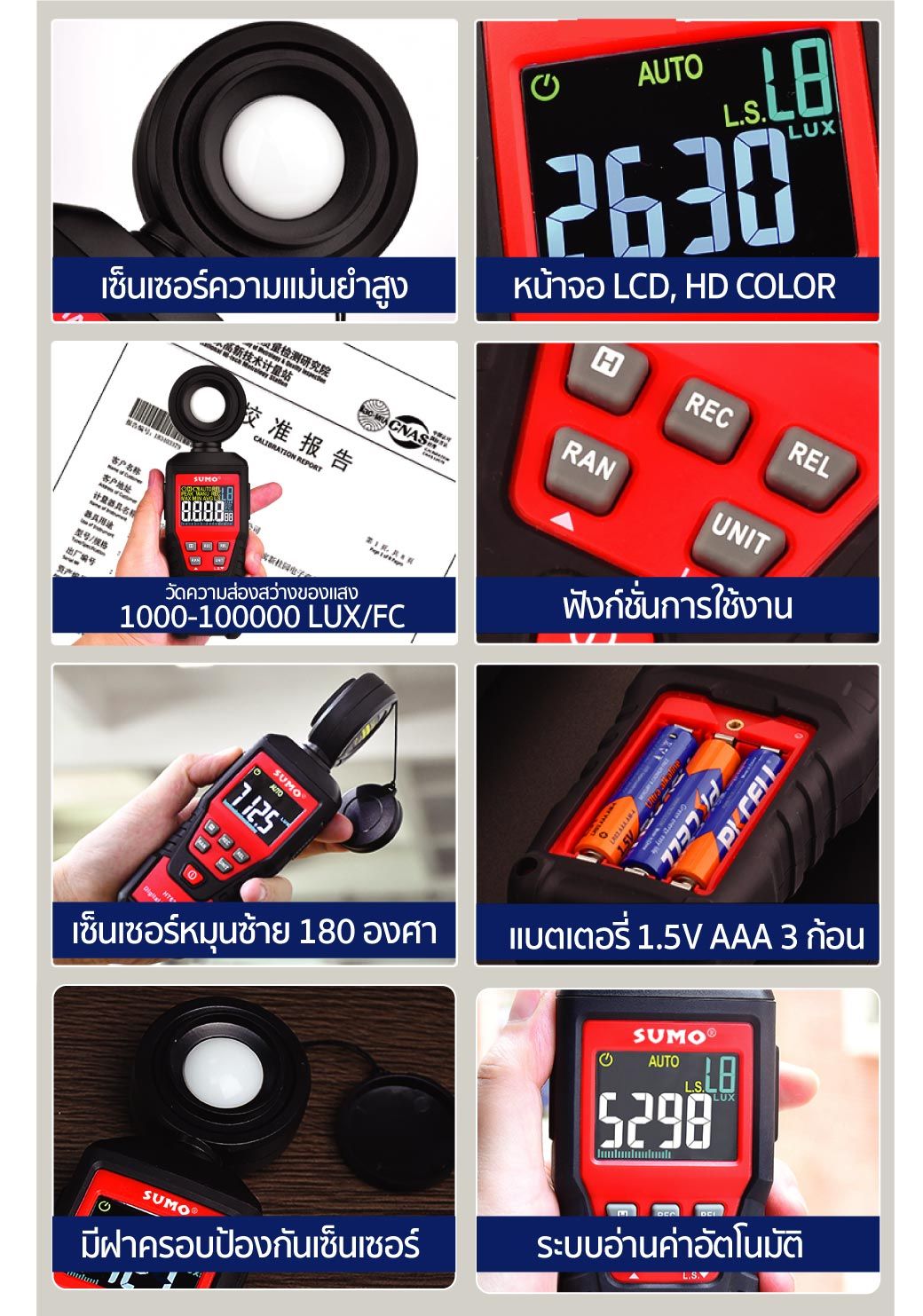 เครื่องวัดแสงไฟ จอ LCD ฟังก์ชันใช้งานง่าย