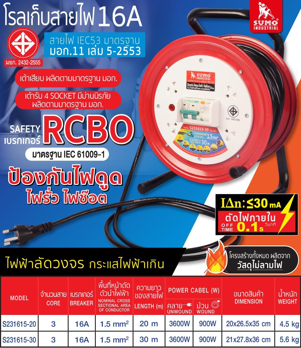 ล้อเก็บสายไฟ 20 เมตร รุ่น S231615-20 SUMO