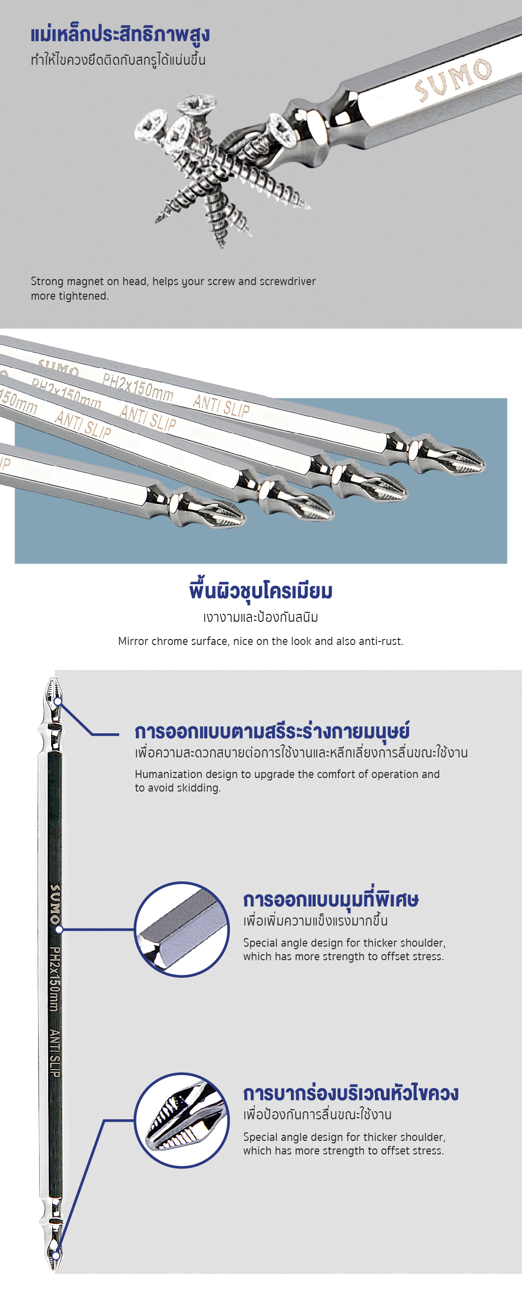 ดอกไขควงลม หัวกันลื่น 150 มม. PH2 2 หัว รุ่น H1/4x150LxPH2xPH2 Sumo