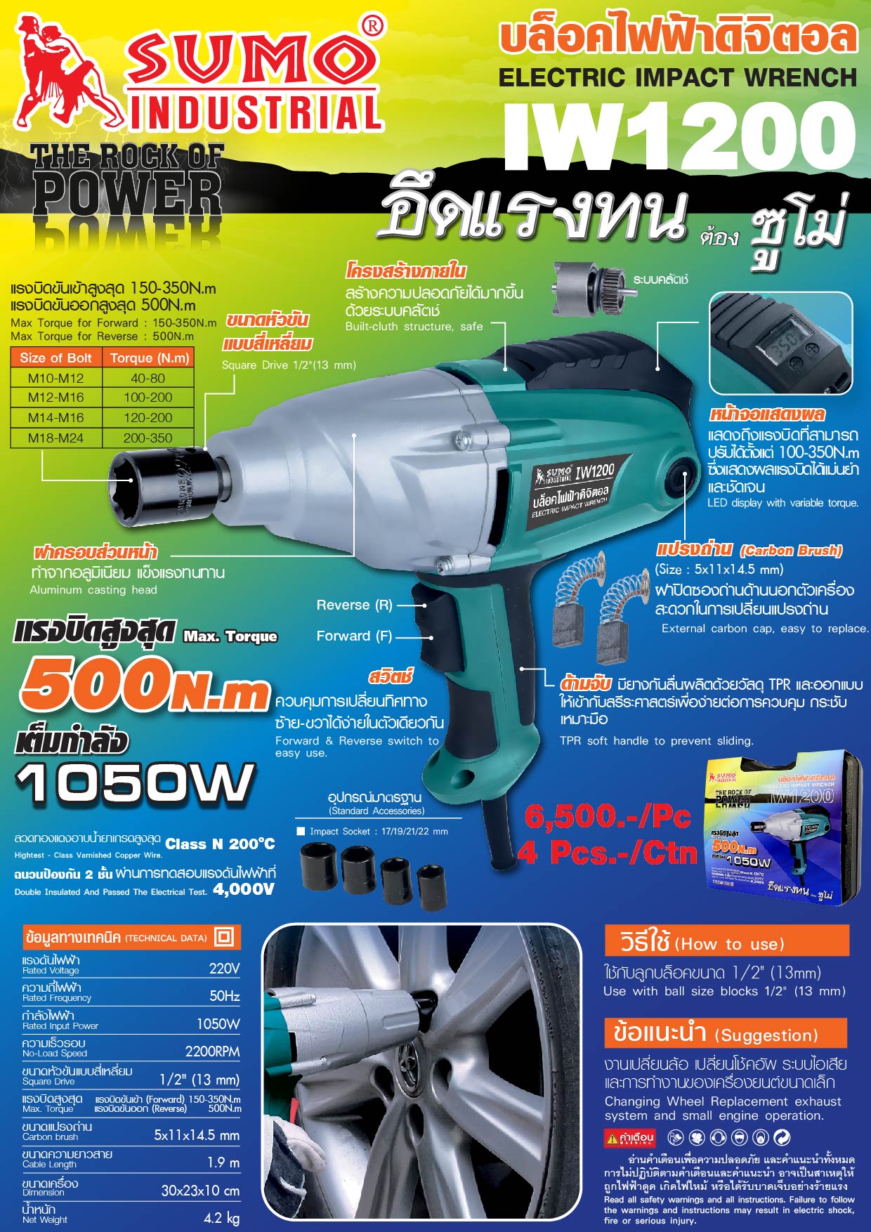 บล็อกไฟฟ้า 4 หุน รุ่น IW1200 SUMO 220V 1050W แรงบิด 500N·m