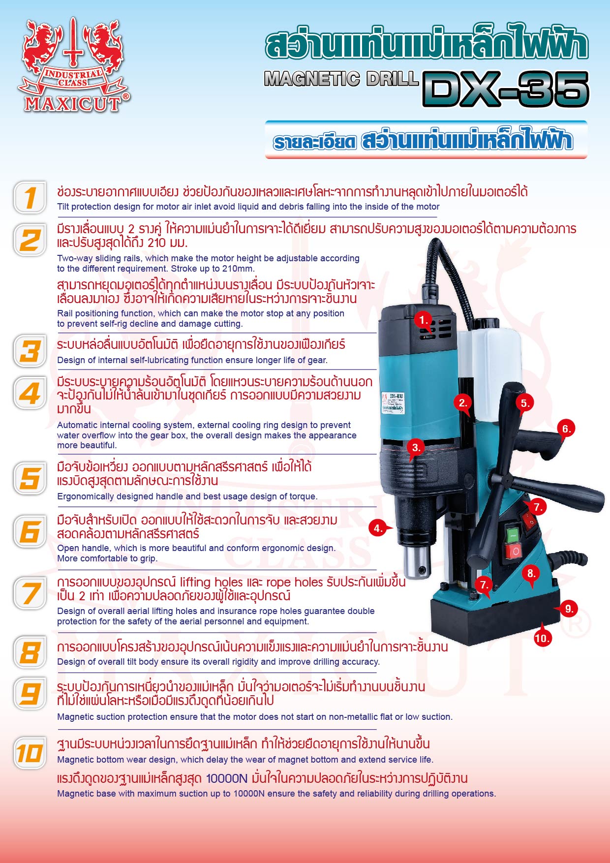 รายละเอียดสินค้า สว่านแท่นแม่เหล็กไฟฟ้า SUMO รุ่น DX-35