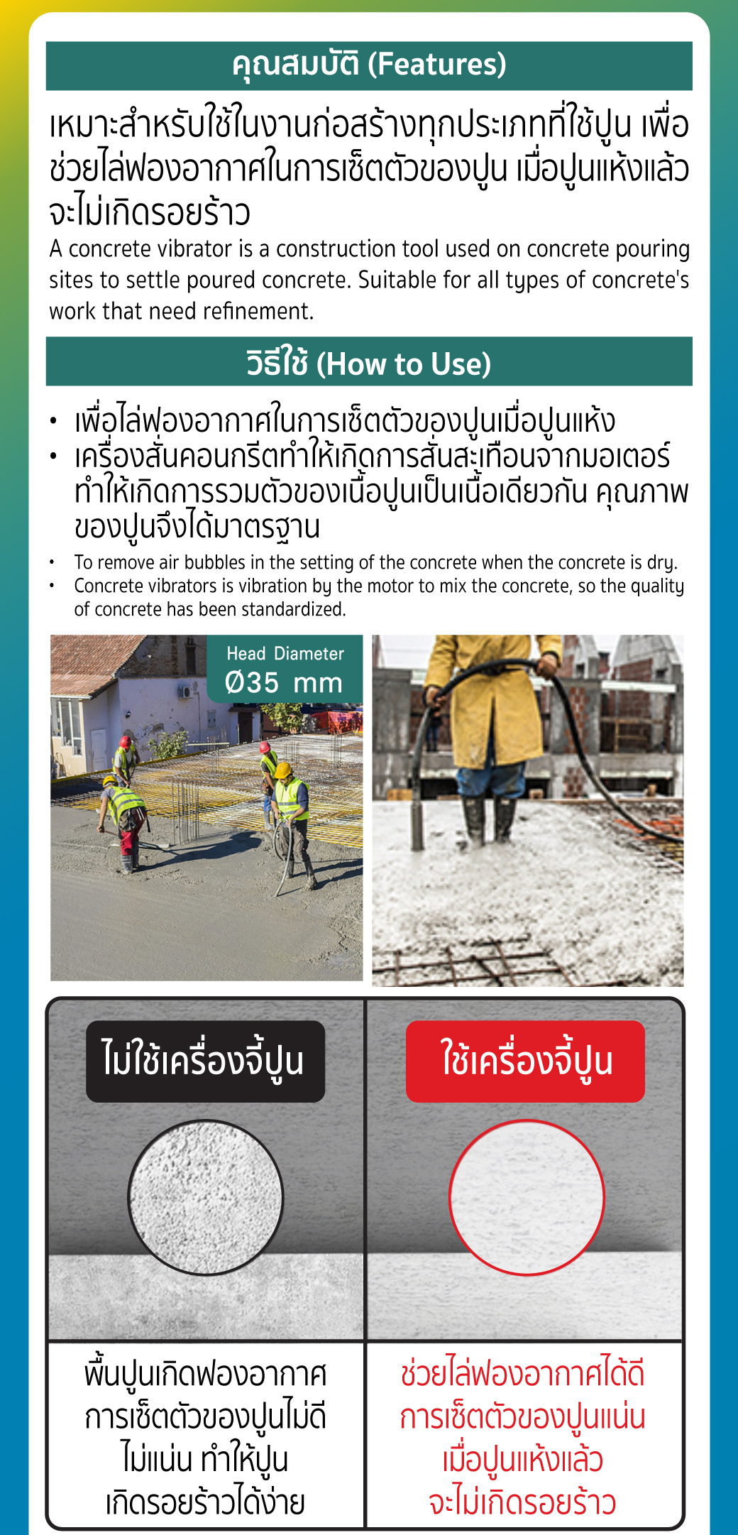 คุณสมบัติ ผลิตภัณฑ์ เครื่องจี้ปูนไฟฟ้ามือถือ รุ่น 9135 SUMO