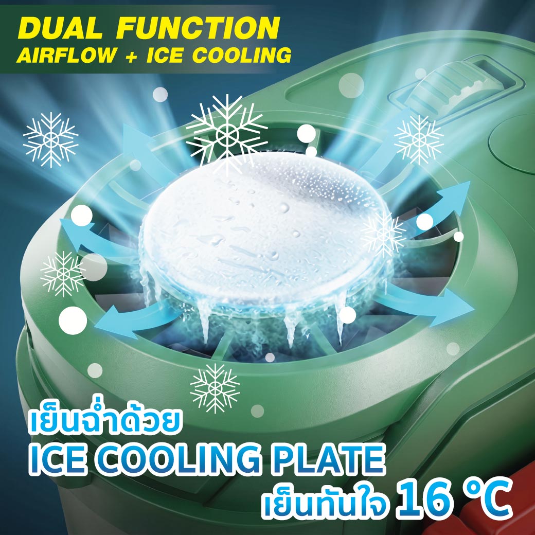 พัดลมติดเอว พัดลมหนีบเอว แบบ 2 ระบบทำความเย็น มีระบบทำความเย็นด้วย Cooling Plate